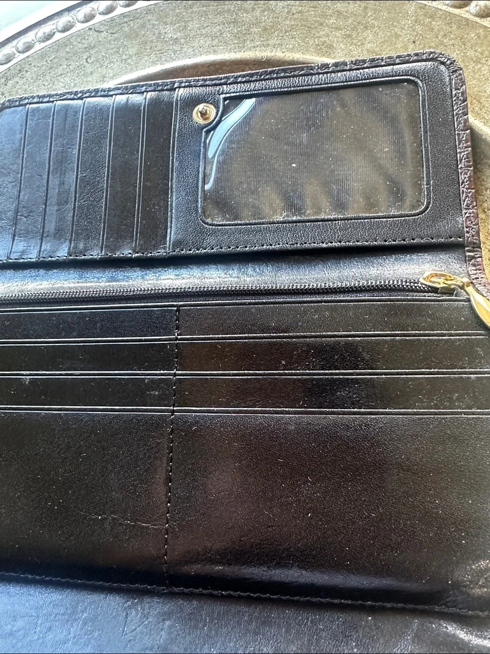 Brahmin Brown Croc-Embossed Leather Card & Key Holder with Black Interior